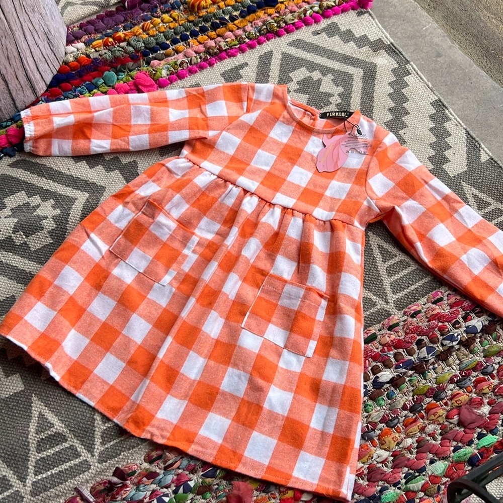 FIRKIAL ~ size 4 ~ kids dress ~ orange and white checkerboard! go vols!